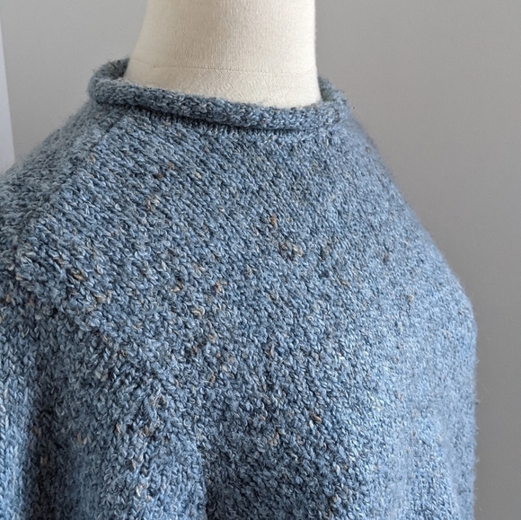 CHARTER Club Blue Wool Blend Boucle Rolled Edge Sweater L - Picture 8 of 11